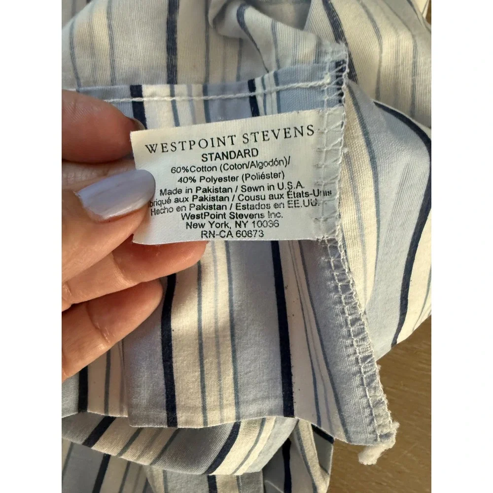 WestPoint Stevens Blue White Striped Standard Pillowcase Set 2pc Cotton Blend